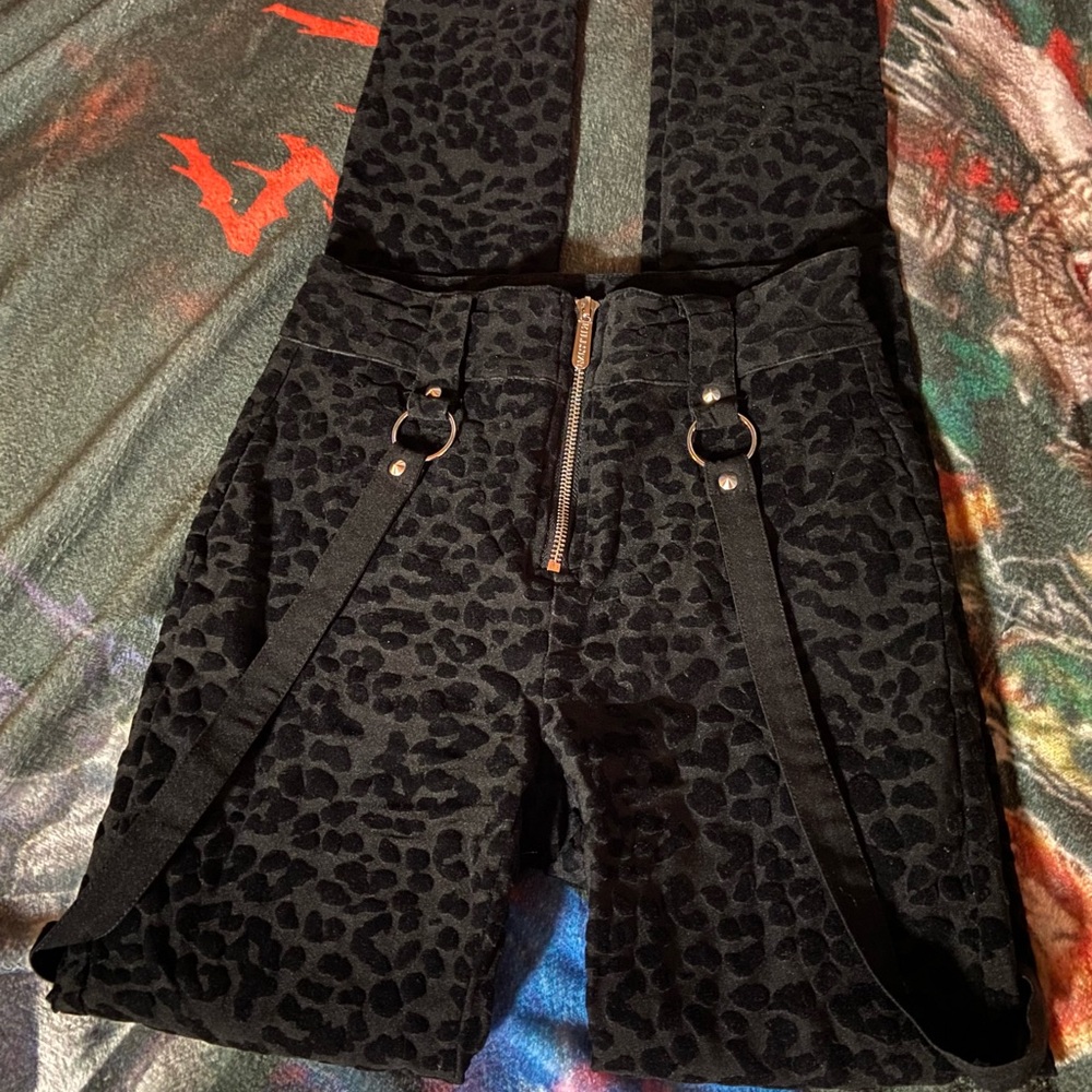 NWOT Killstar Hellcat Black Leopard Print High Waisted Pants w/Buckles & Straps - Picture 11 of 14